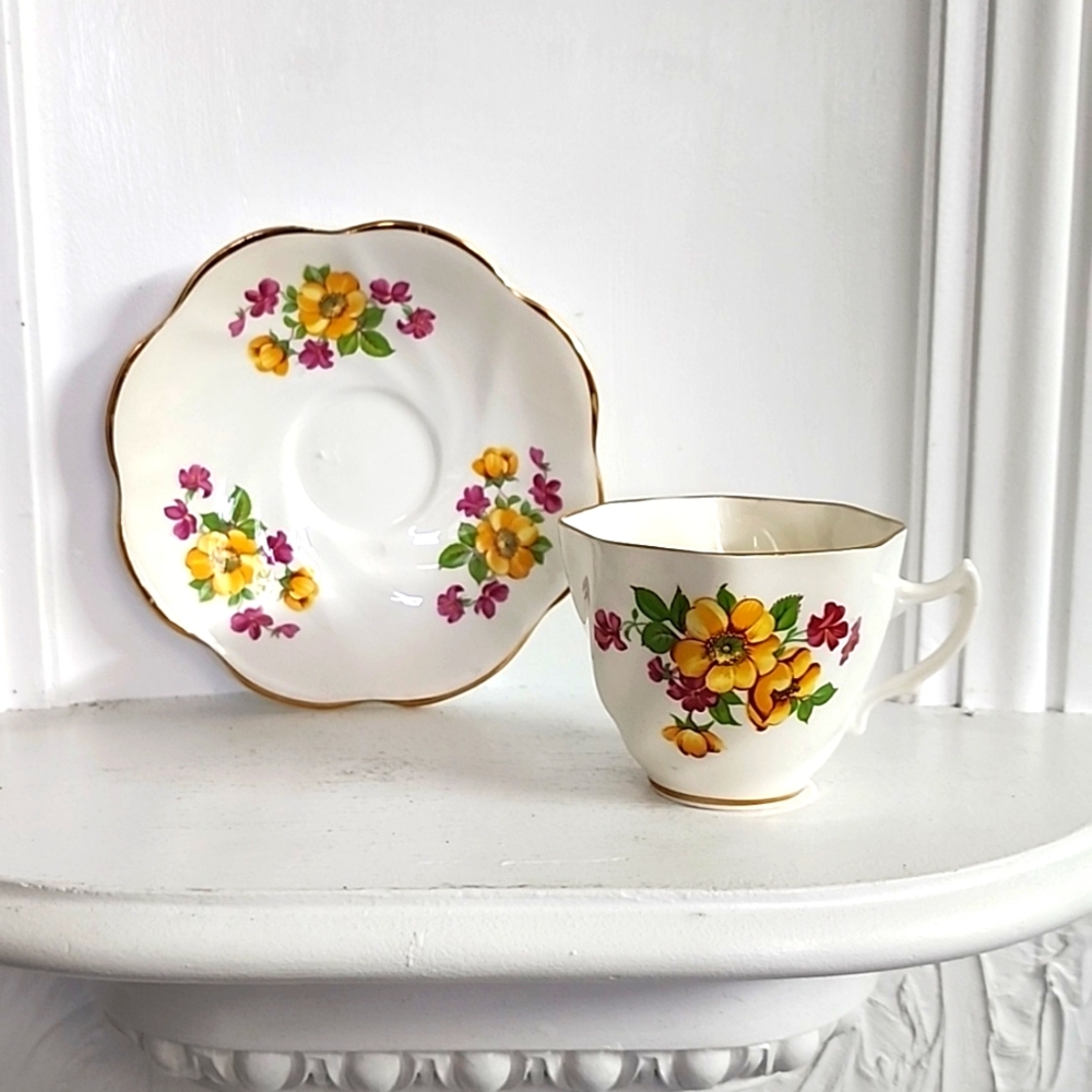 Clare Bone China Teacup and Saucer